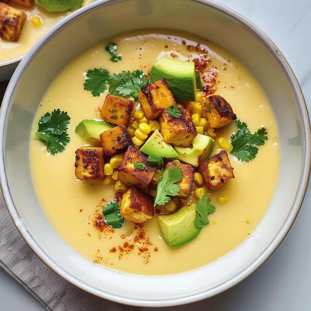 Crème de maïs et tofu doré