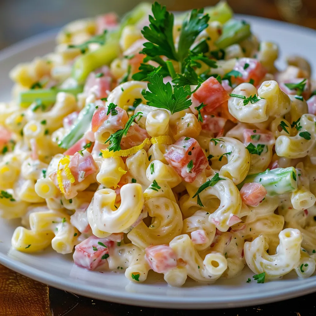 Préparez une salade gourmande de macaronis au jambon et moutarde