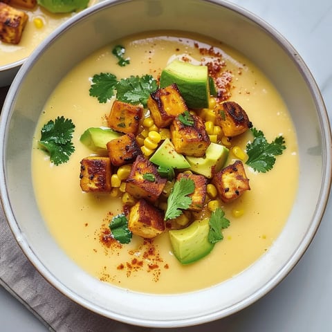 Crème de maïs et tofu doré