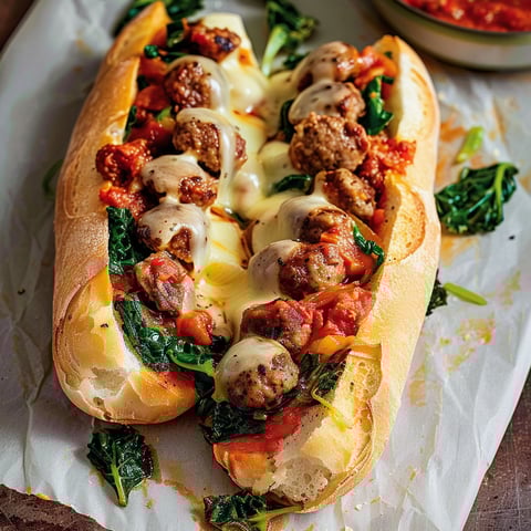 Un sandwich savoureux composé de rapinis croquants et saucisse italienne.