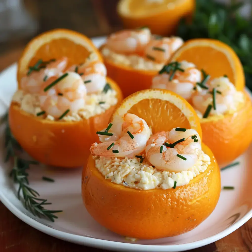 Oranges garnies aux crevettes fraîches