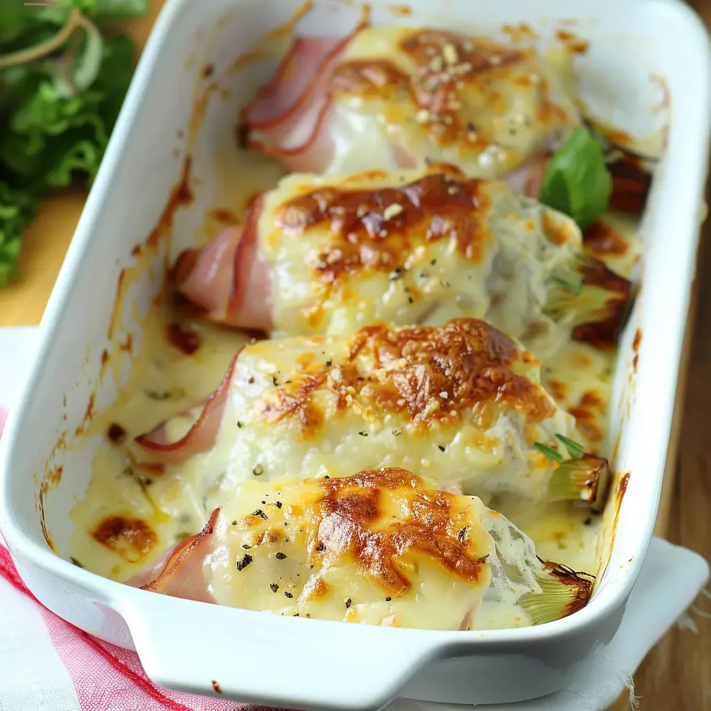 Gratin d'endives au jambon avec fromage gratiné doré