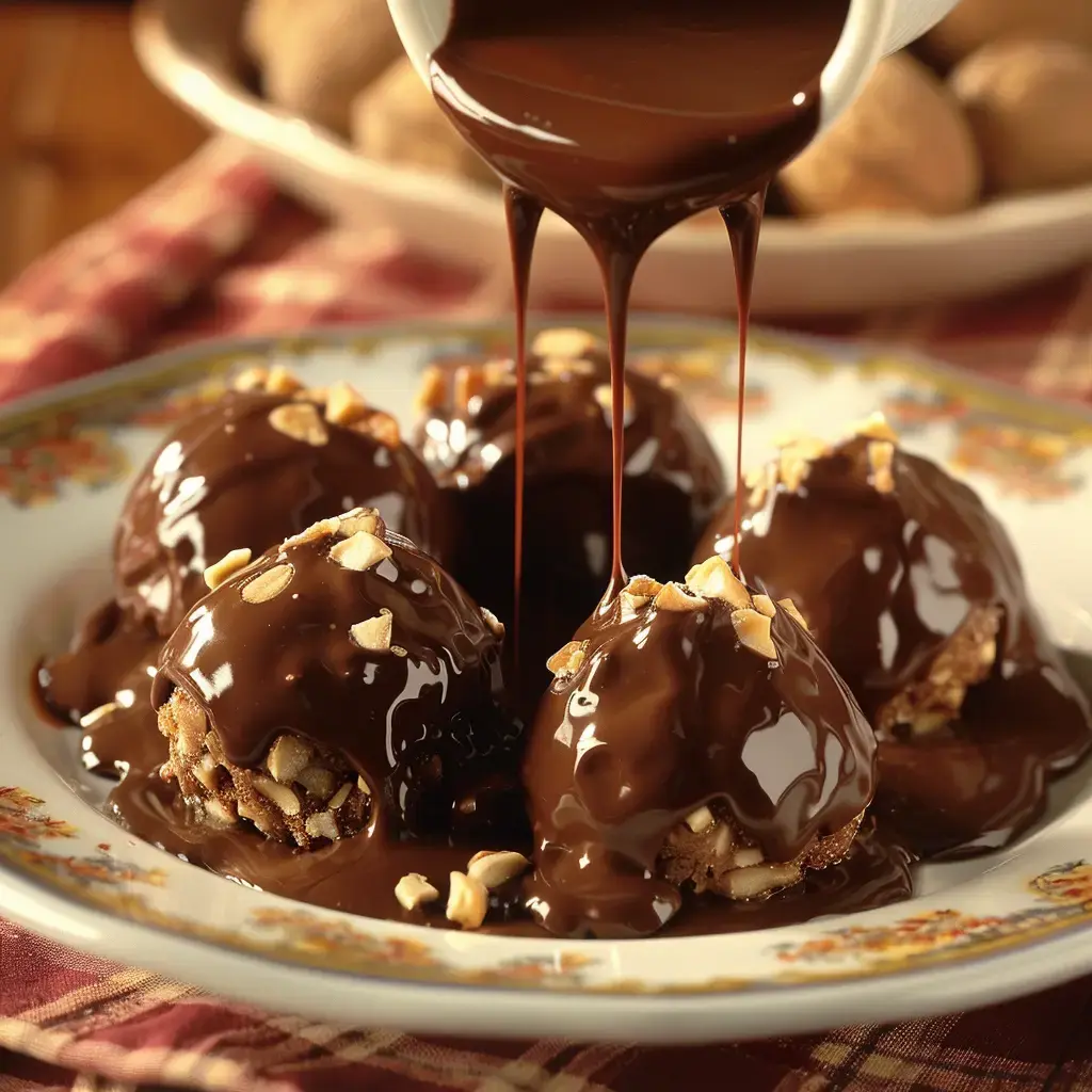 Rochers au chocolat maison garnis d'éclats d'amandes, disposés élégamment sur une assiette de service.