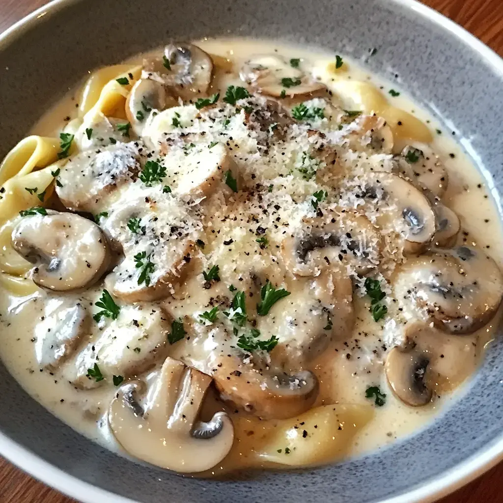 Champignons à la crème parsemés de parmesan et de persil frais