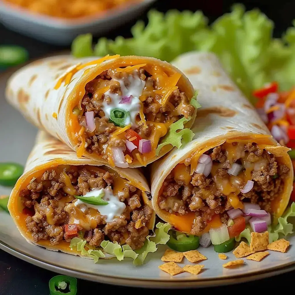 Wraps mexicains garnis servis avec salade et garnitures variées sur une assiette rustique