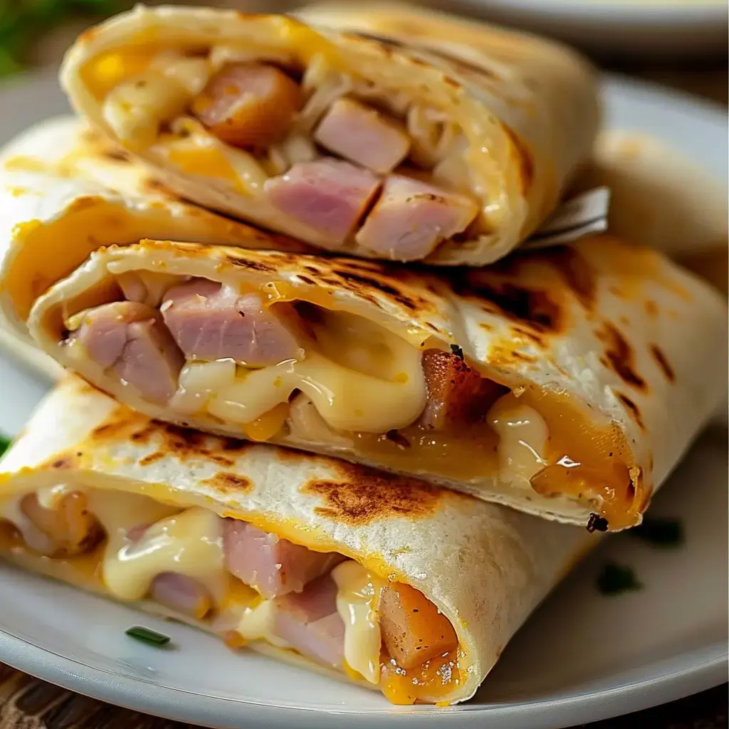 Wraps dorés garnis de jambon français et fromage Comté fondant