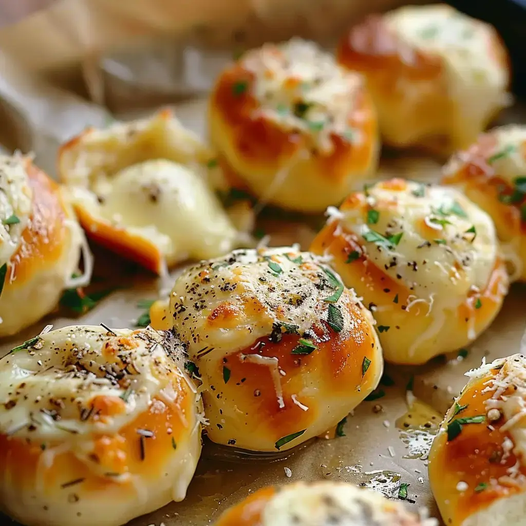 Petits choux dorés au fromage parsemés d'herbes fraîches