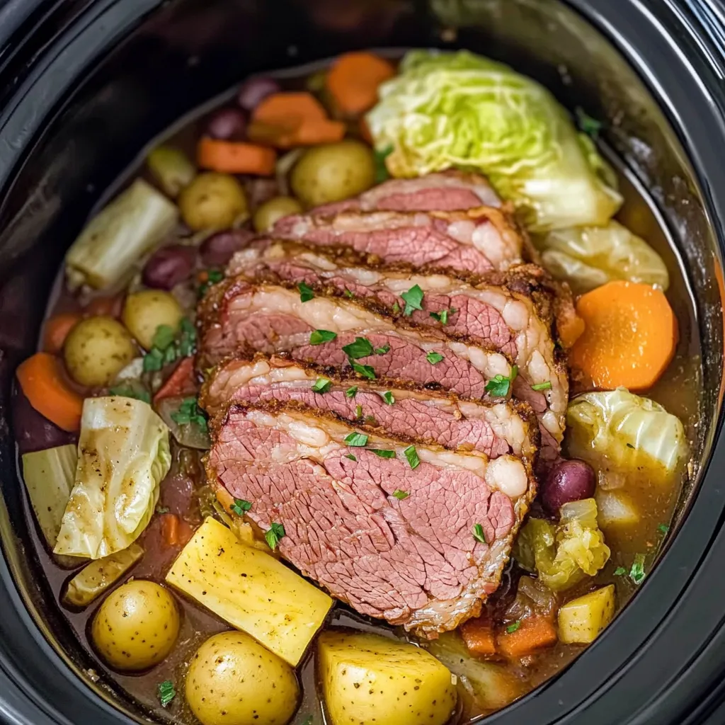 A pot of food with meat and vegetables, including carrots and potatoes.