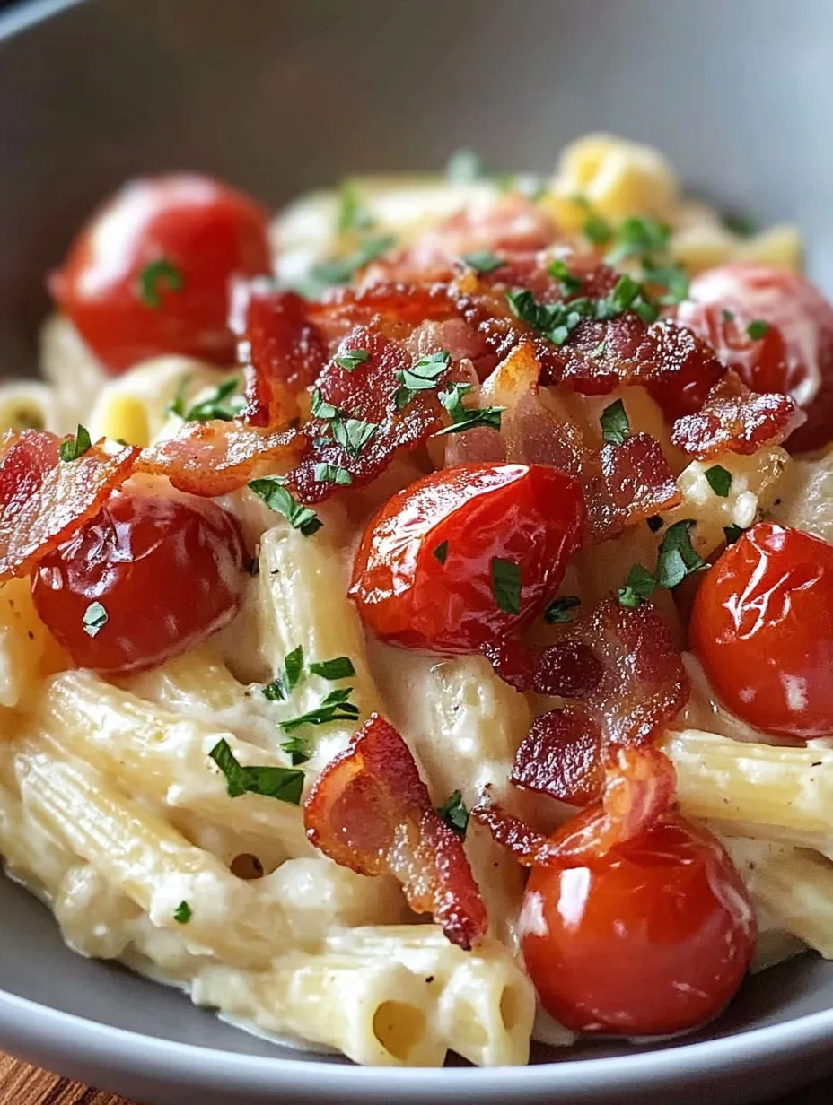 Recette Délicieuses Pâtes Boursin, Bacon et Tomates