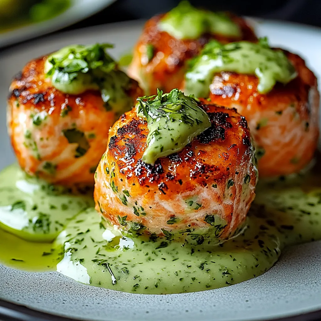 Boulettes de Saumon aux Herbes avec Sauce Avocat-Coriandre Crémeuse