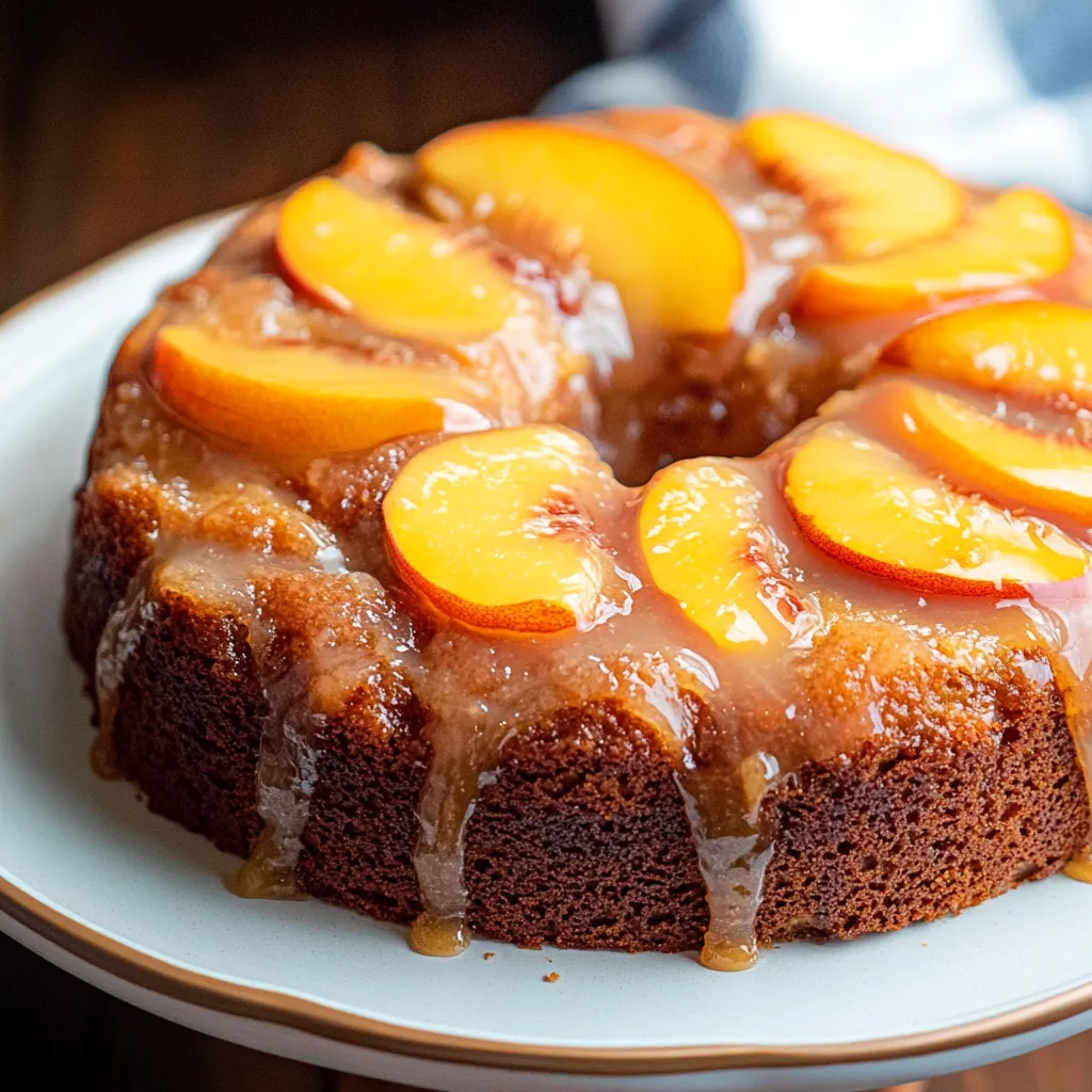 Cake tendre aux pêches avec glaçage à la cannelle