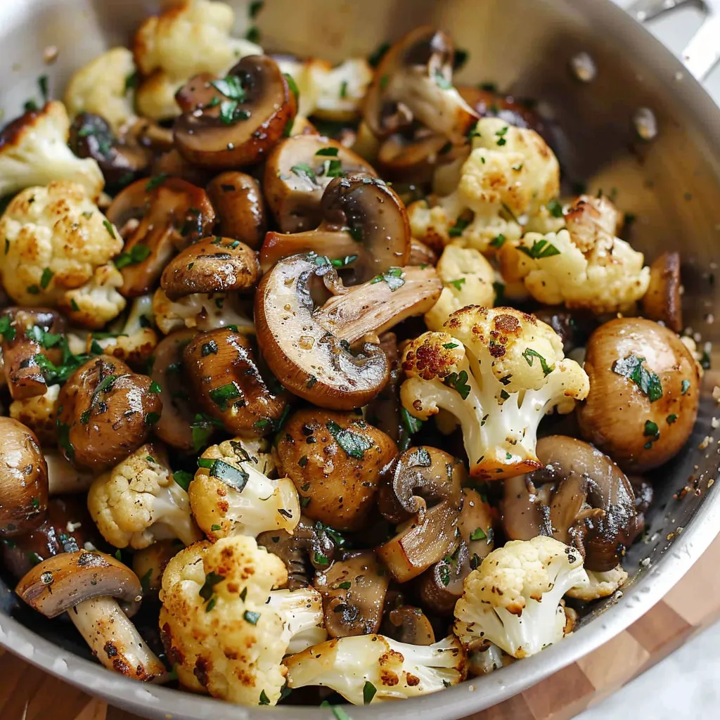 Chou-fleur et champignons aillés en poêlée