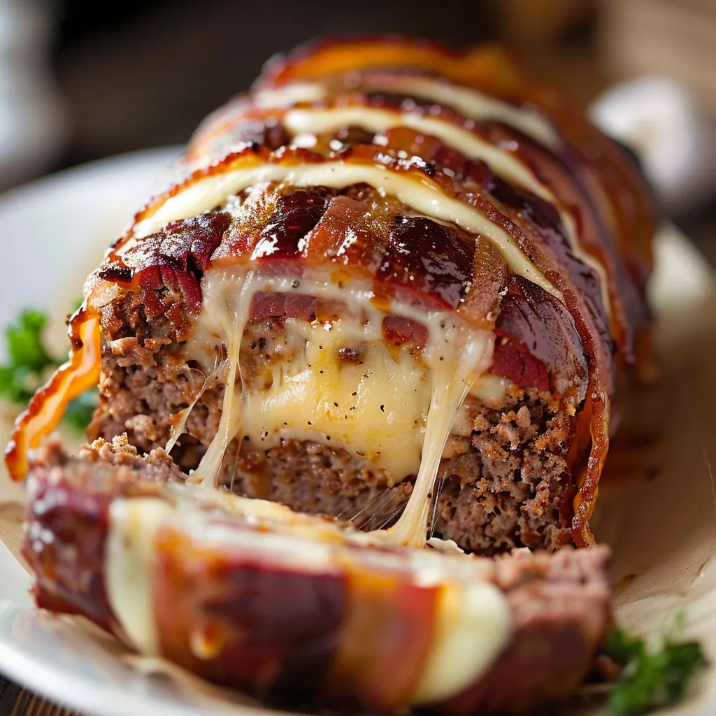 Pain de viande farci au fromage et bacon croustillant