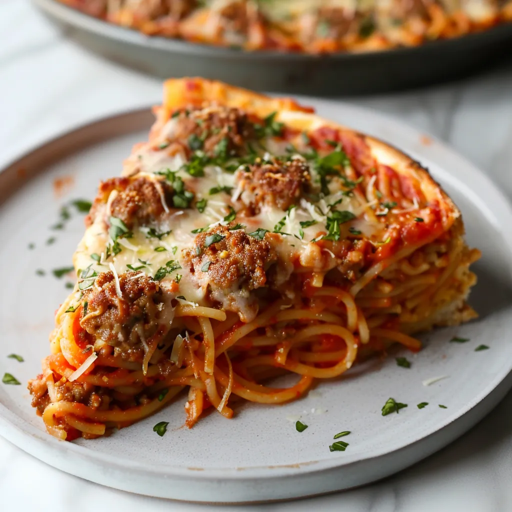 Pizza-Ghetti maison garnie de boulettes et fromage fondu