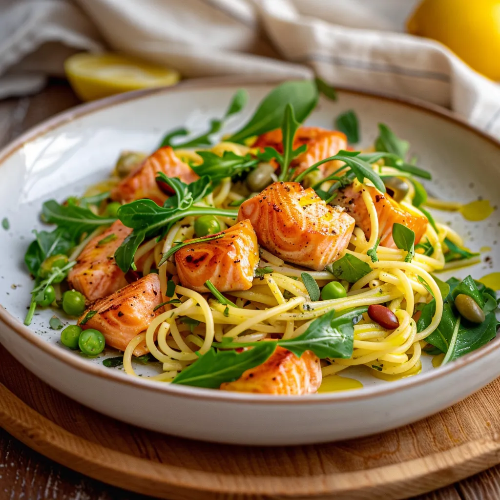 Délicieux spaghettis fèves saumon