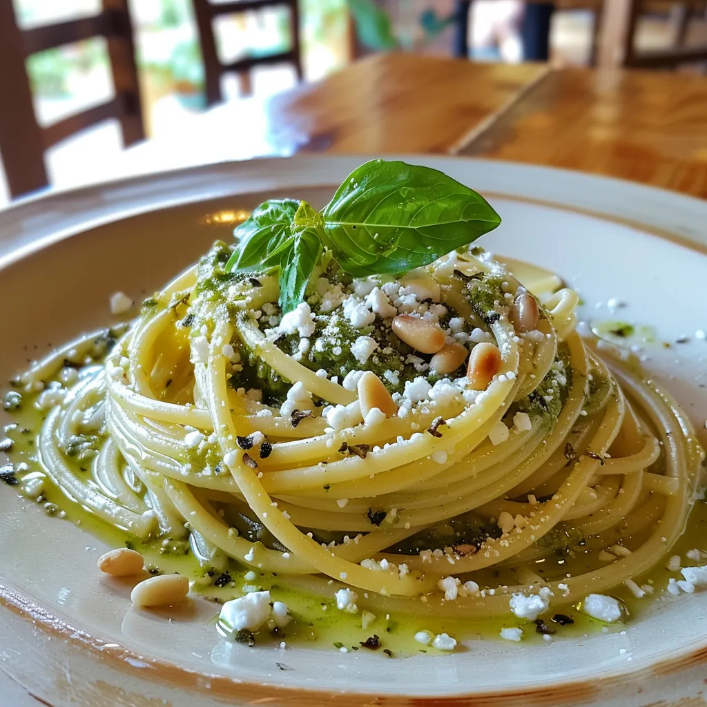 Spaghettis pesto féta