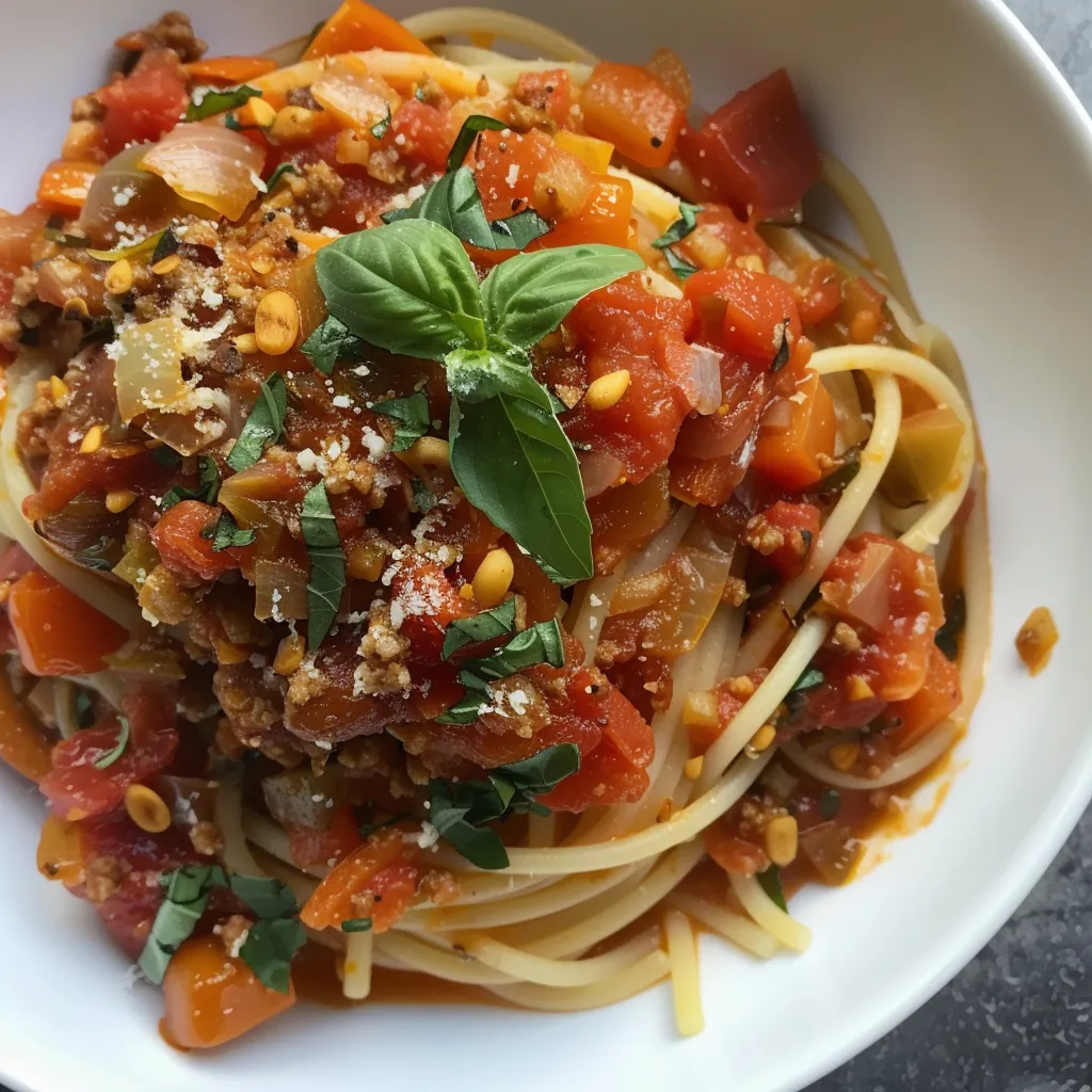 Version végétarienne savoureuse de spaghettis bolognaises