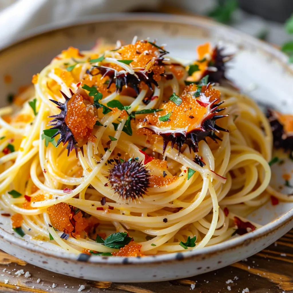 Délicieux spaghettis aux oursins