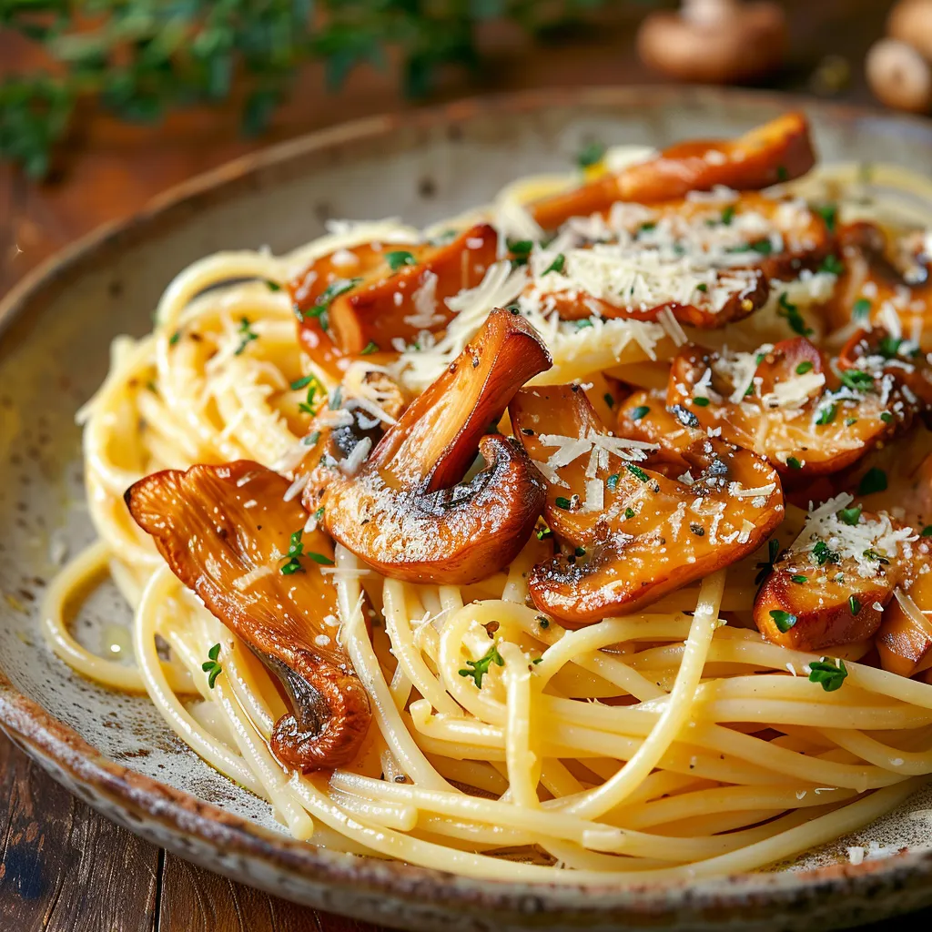 Délicieux spaghetti aux champignons