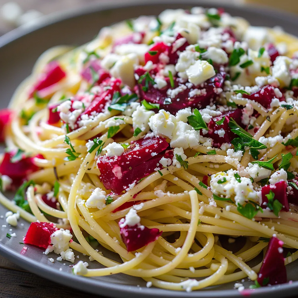 Spaghettis gourmands féta-betterave
