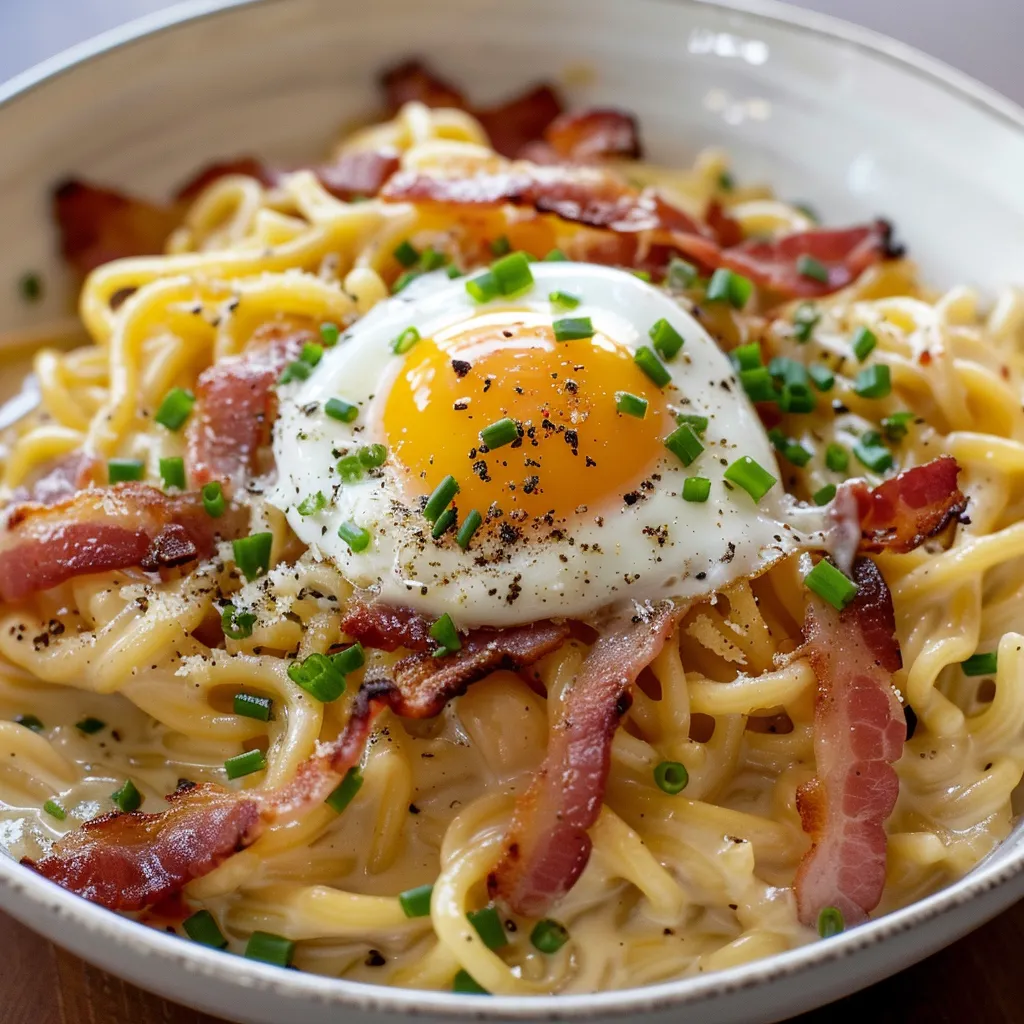 Ramen carbonara gourmands aux lardons et à la bière