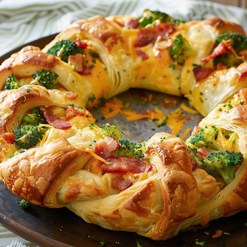 Préparez une couronne gourmande au fromage, bacon et brocoli
