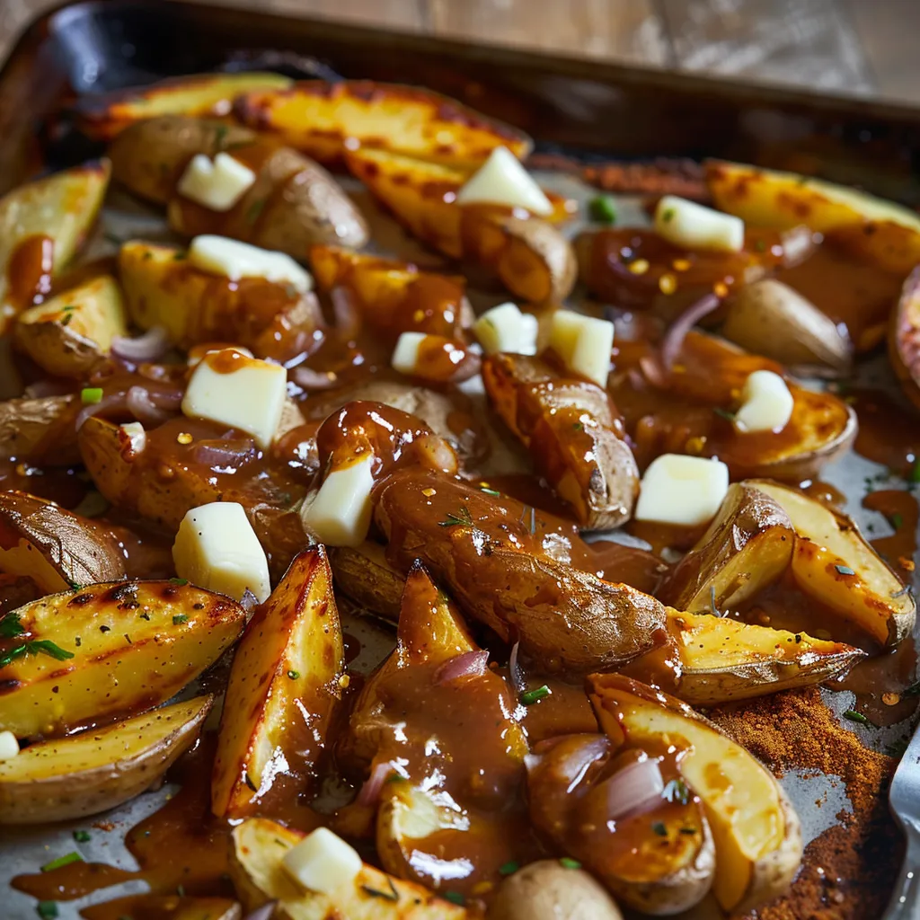 Poutine dorée à la plaque