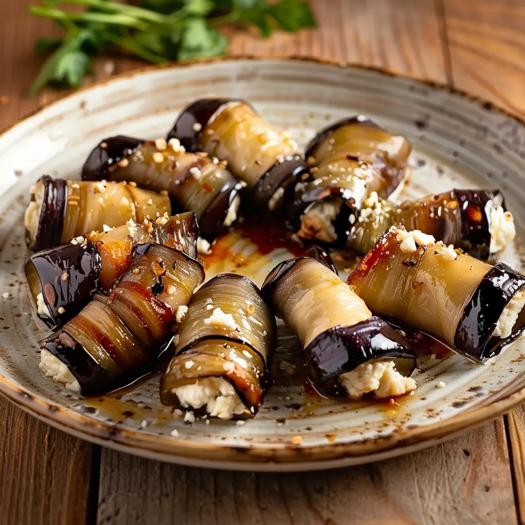 Savoureux rouleaux fondants à base d'aubergines et chèvre frais