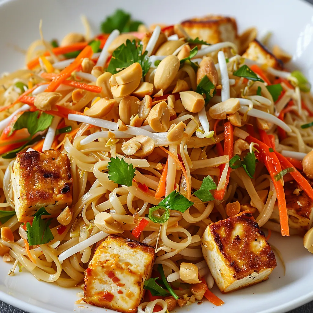 Délicieuses nouilles thaï au tofu et cacahuètes