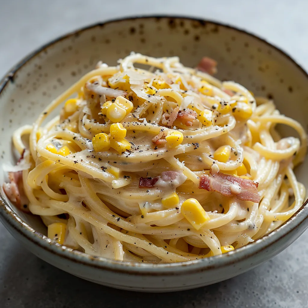 Pâtes carbonara au maïs croquant