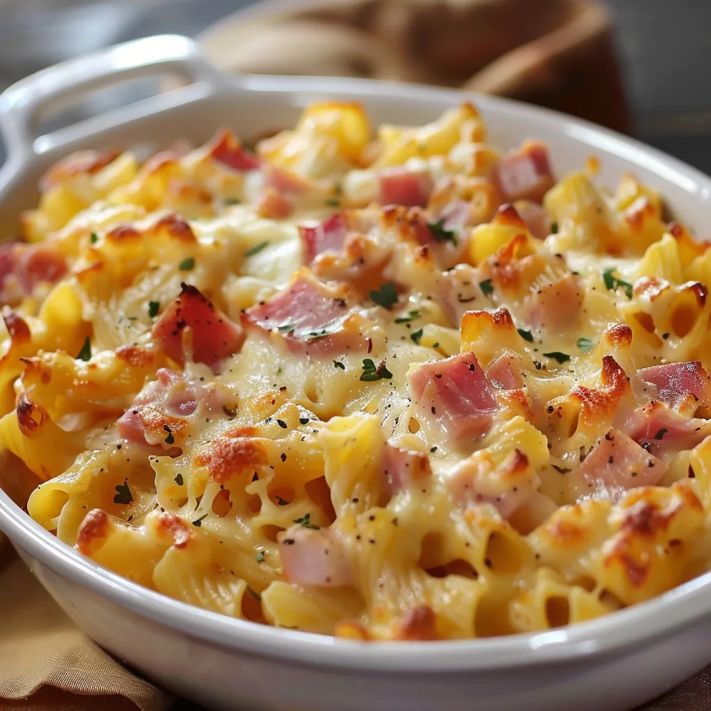 Gratin de pâtes savoureux au jambon et fromage