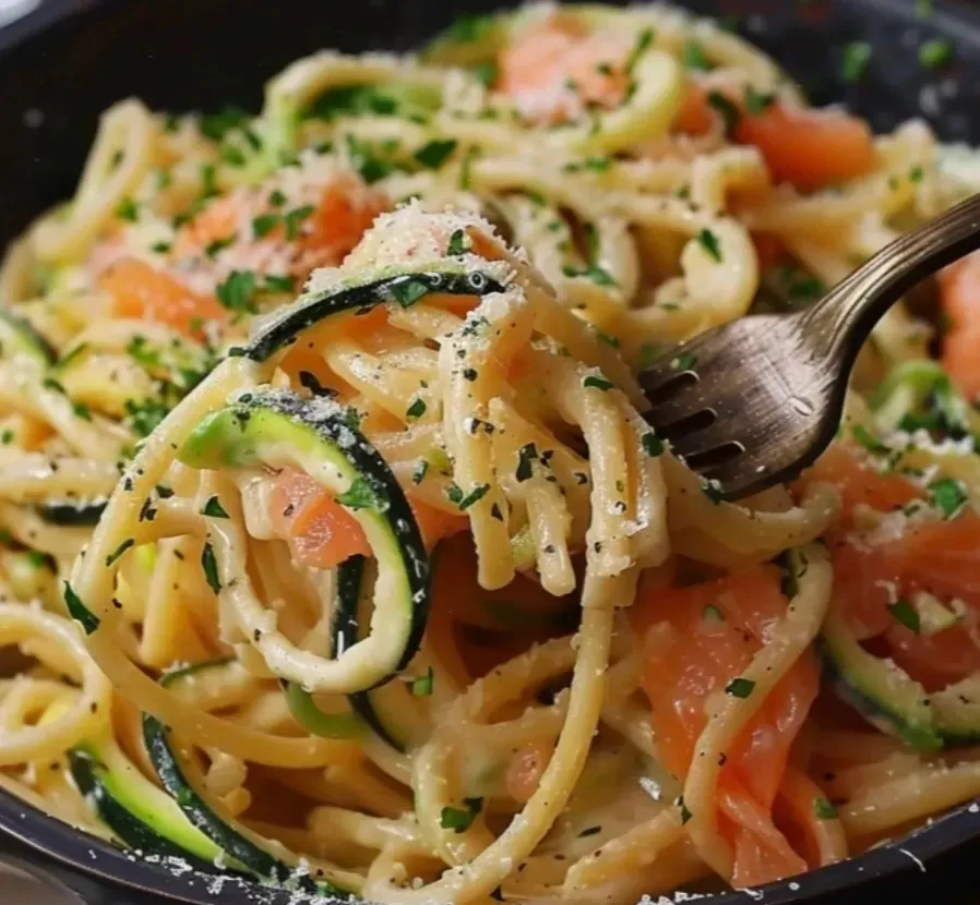 Spaghetti au Saumon Fumé et aux Courgettes