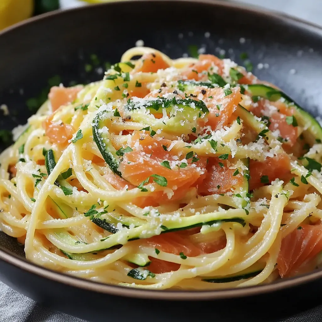 Spaghetti au Saumon Fumé et aux Courgettes recette