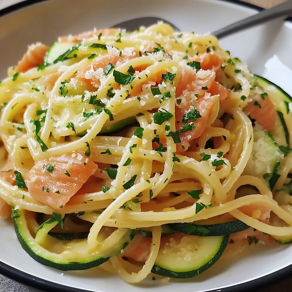Spaghetti au Saumon Fumé et aux Courgettes