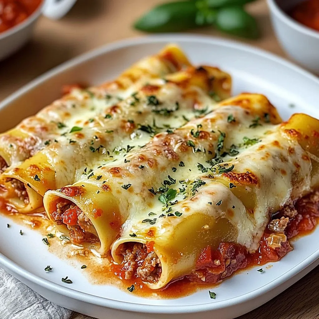 Cannellonis farcis à la viande hachée et à la sauce tomate
