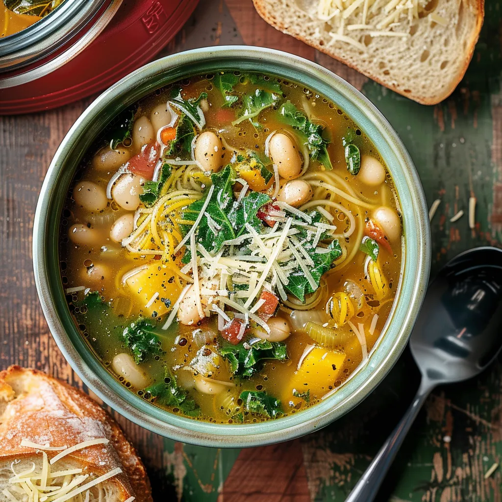 Soupe délicieuse à la courge spaghetti et au kale