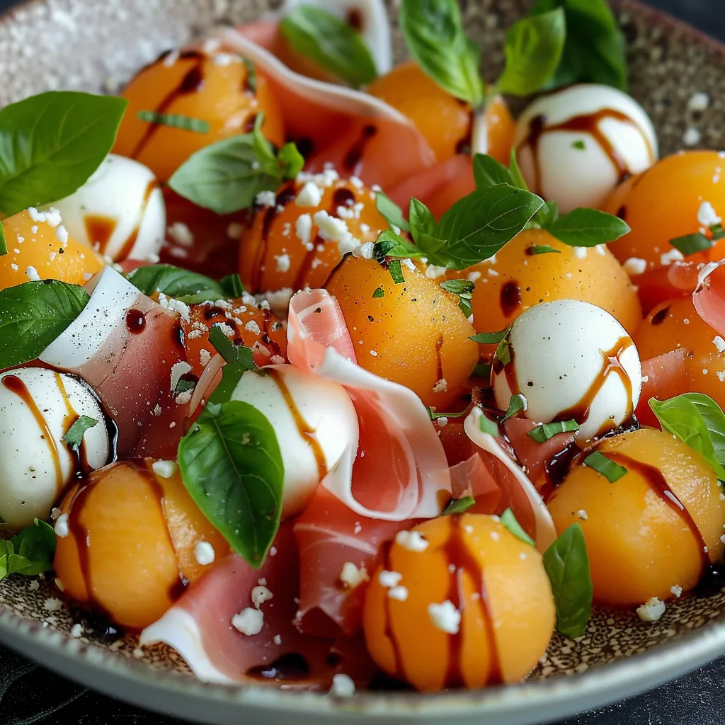 Fraîche salade melon jambon mozzarella