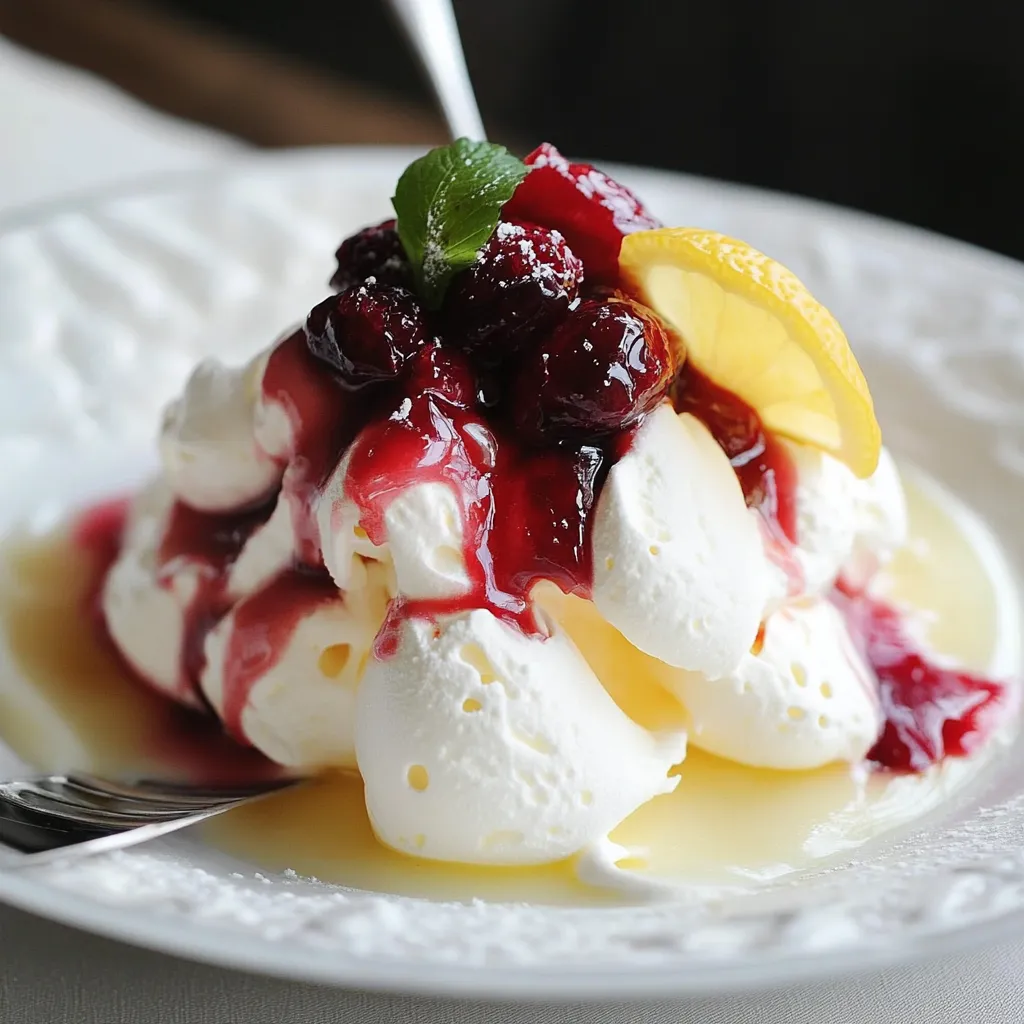 Meringue à la crème et compotée de fruits