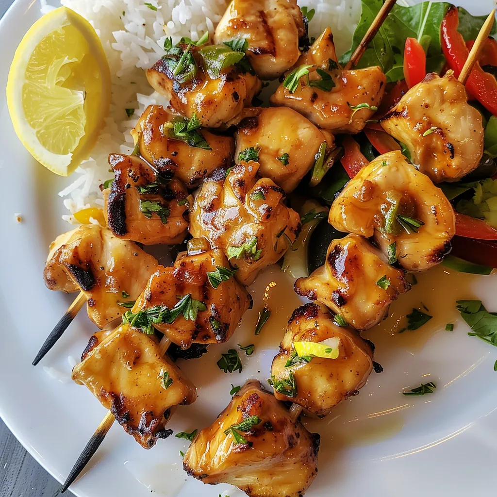 Brochettes de poulet poêlées avec marinade