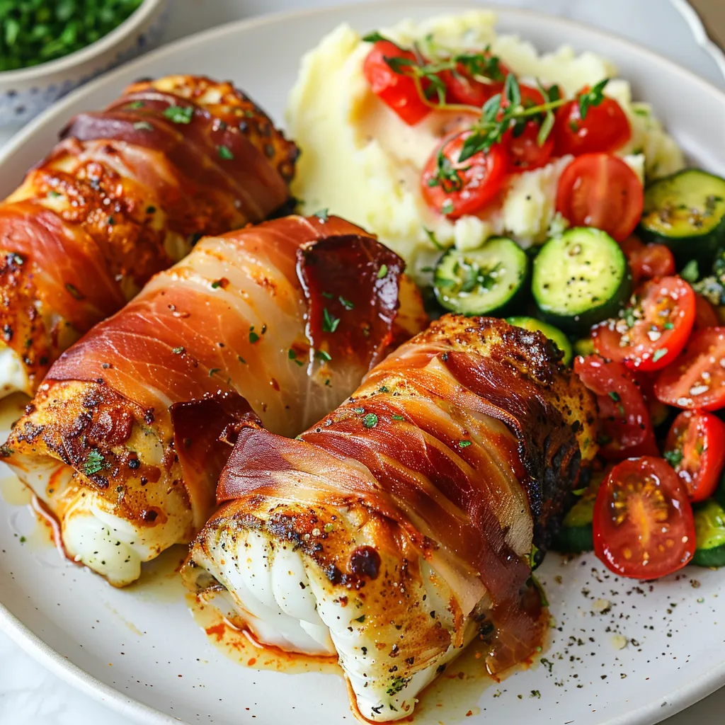 Morue croustillante enveloppée de prosciutto