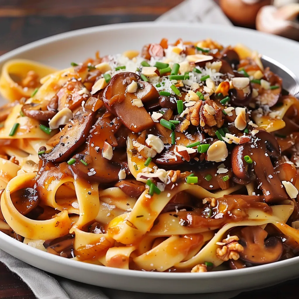 Gourmandes fettuccines noisettes champignons