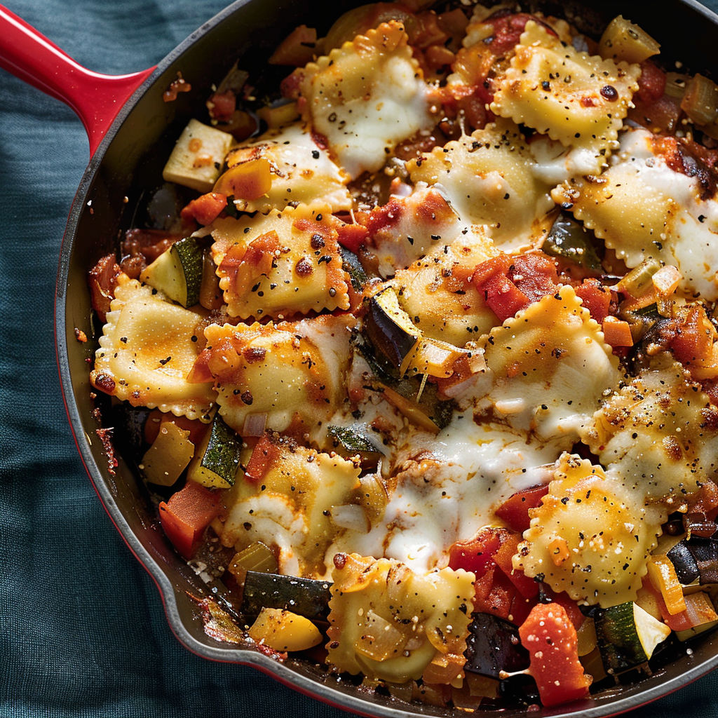 Raviolis fondants à la ratatouille, un plat savoureux et chaleureux.