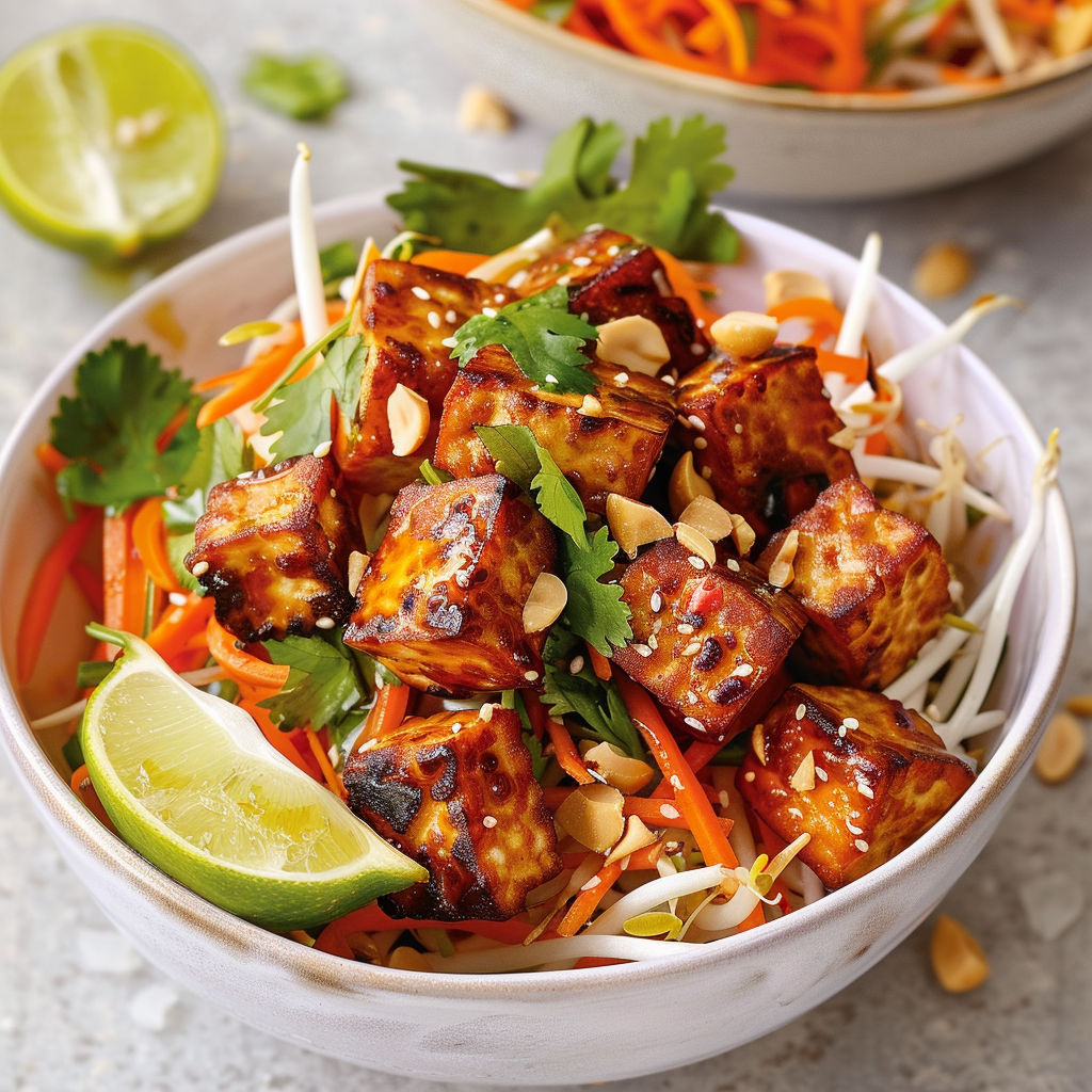 Un plat savoureux de tempeh grillé et de légumes frais au lait de coco.