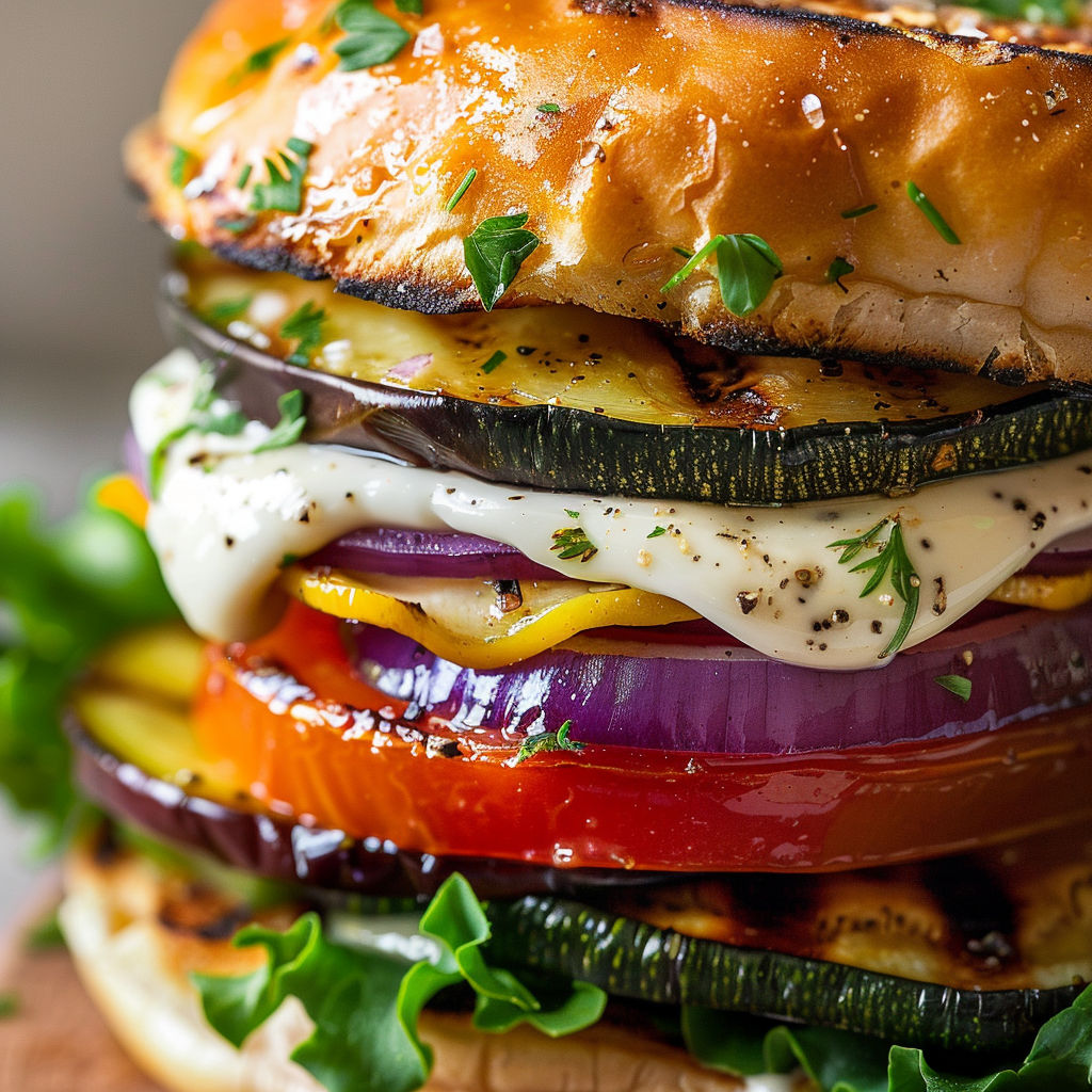 Une sandwich de légumes grillée avec du fromage et des herbes fraîches.