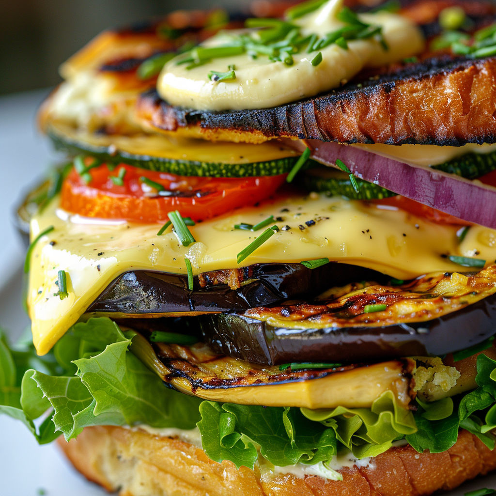 Une sandwich de courgette et de tomate avec des herbes vertes sur le dessus.