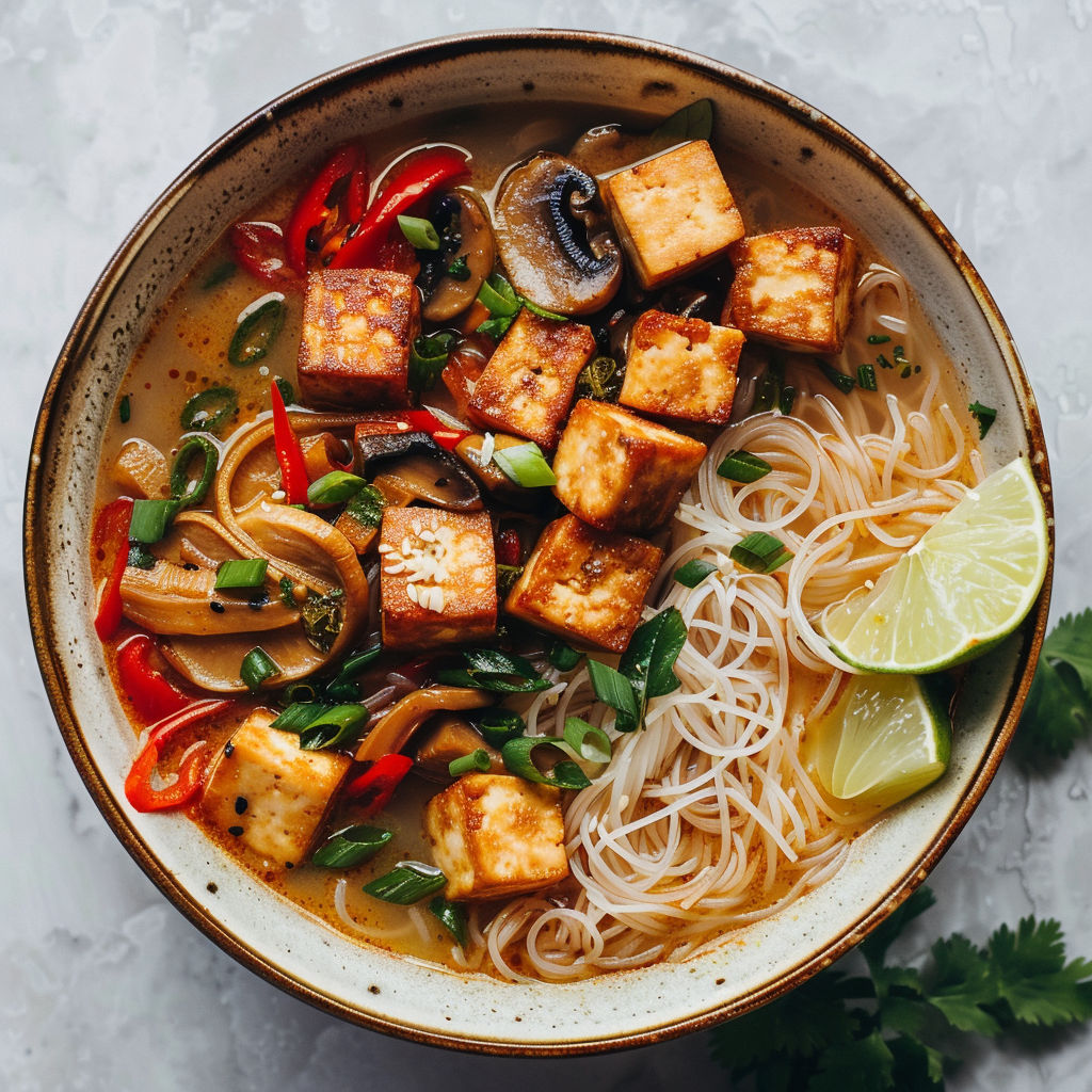 Un bol fumant de soupe miso garnie de champignons.