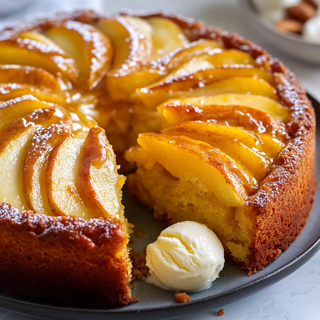 Une part irrésistible de gâteau aux pommes prête à être savourée.