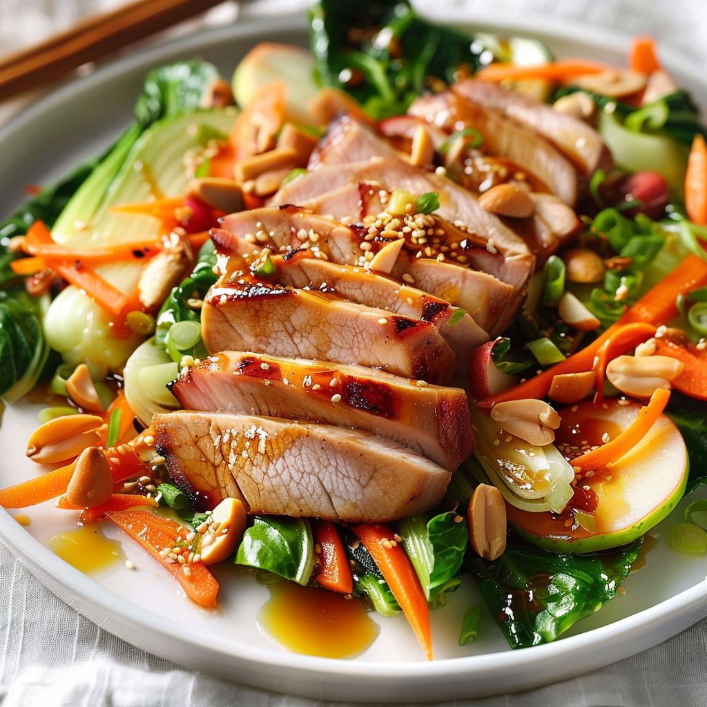 Une salade croquante au filet de porc et pak choï, sauce teriyaki.