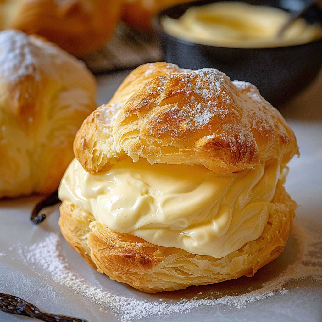Une préparation de choux en cours, avec des ingrédients disposés autour d'un saladier.