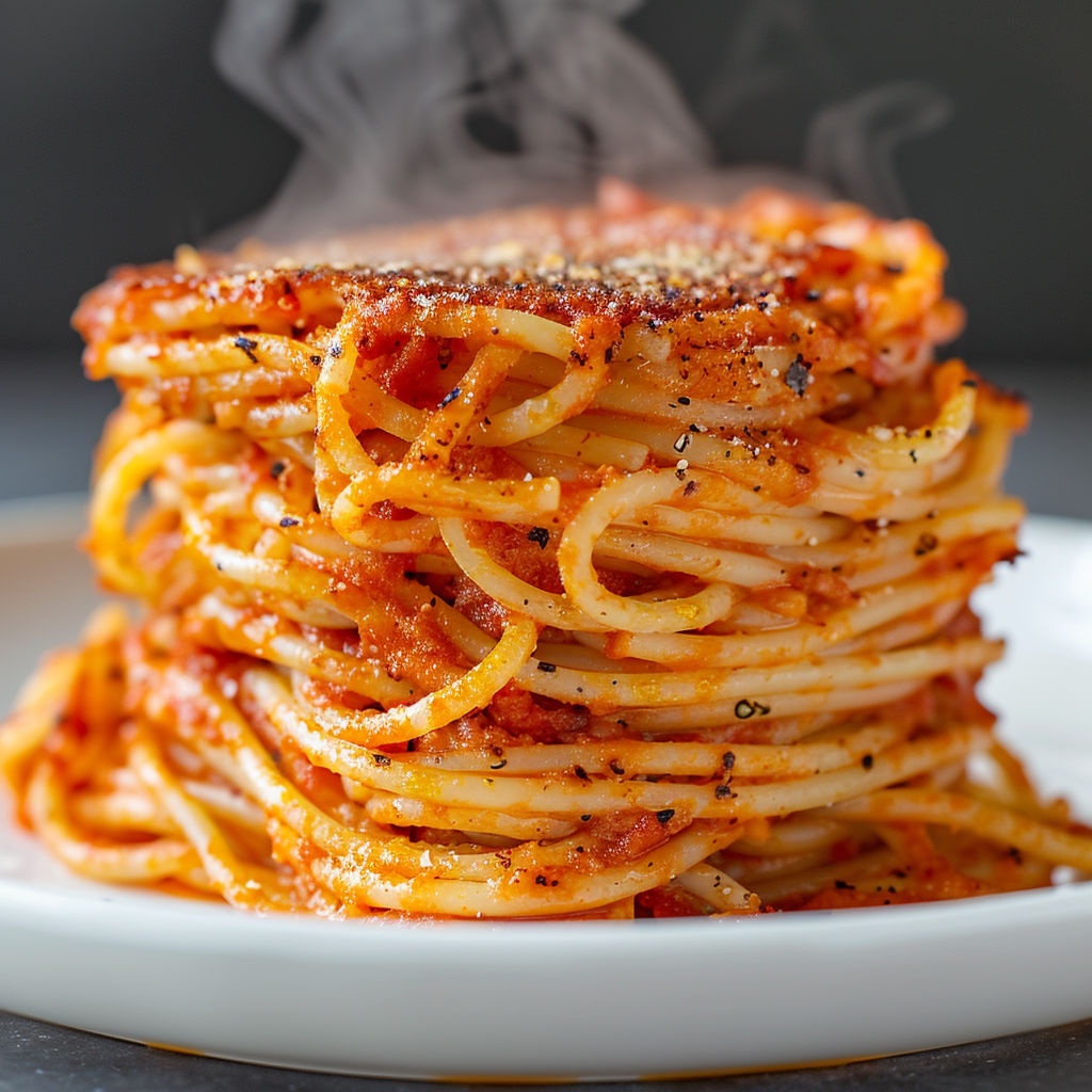 Une assiette de spaghettis dorés croustillants.